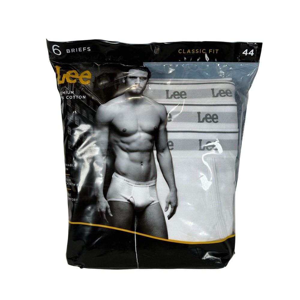Lee Mens 6 Pack Classic Fit Briefs White 100% Cotton Size 44 NEW